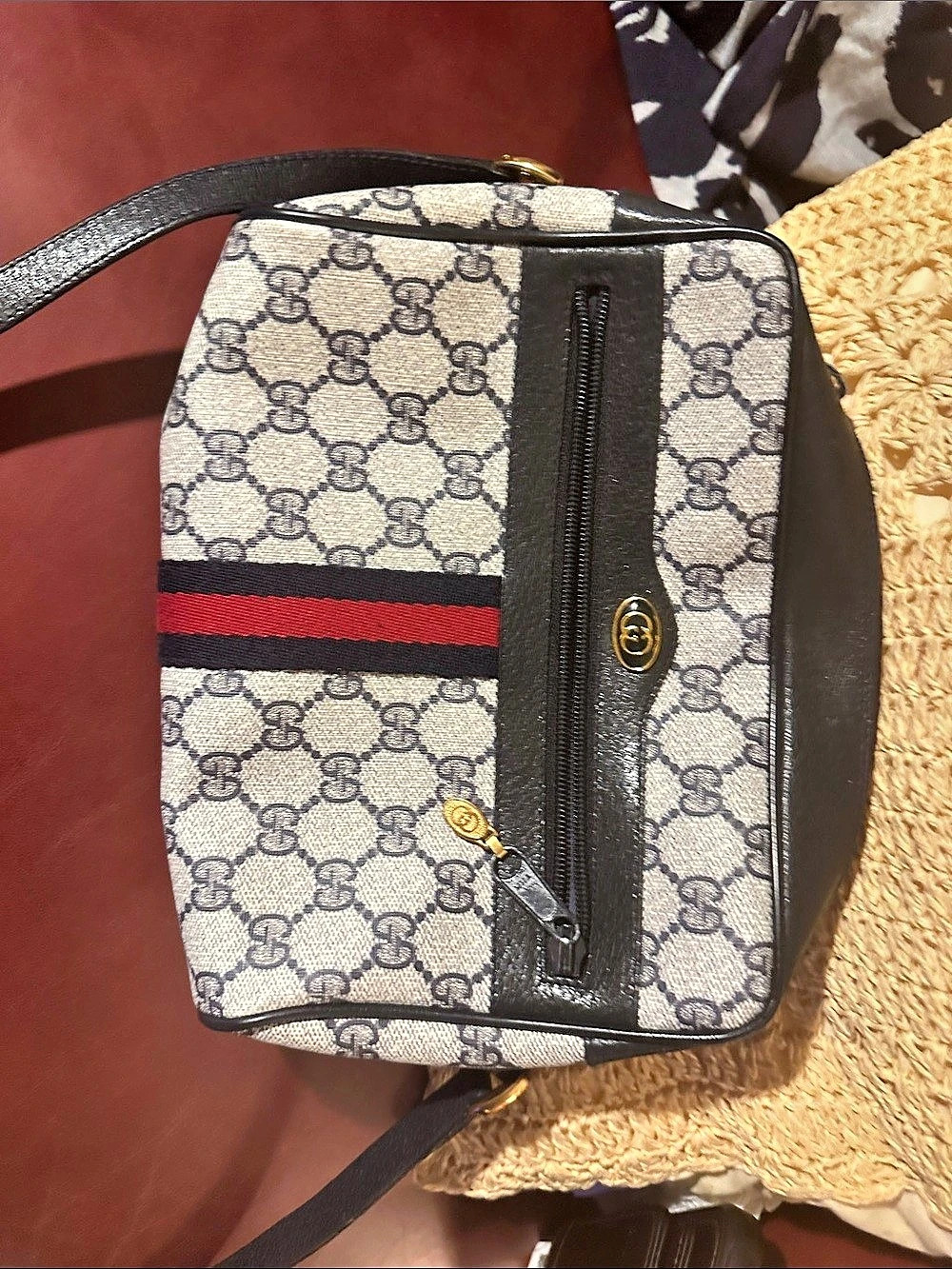 Gucci Vintage Gucci Monogram Web Stripe Camera Bag Navy Vintage Monogram Web